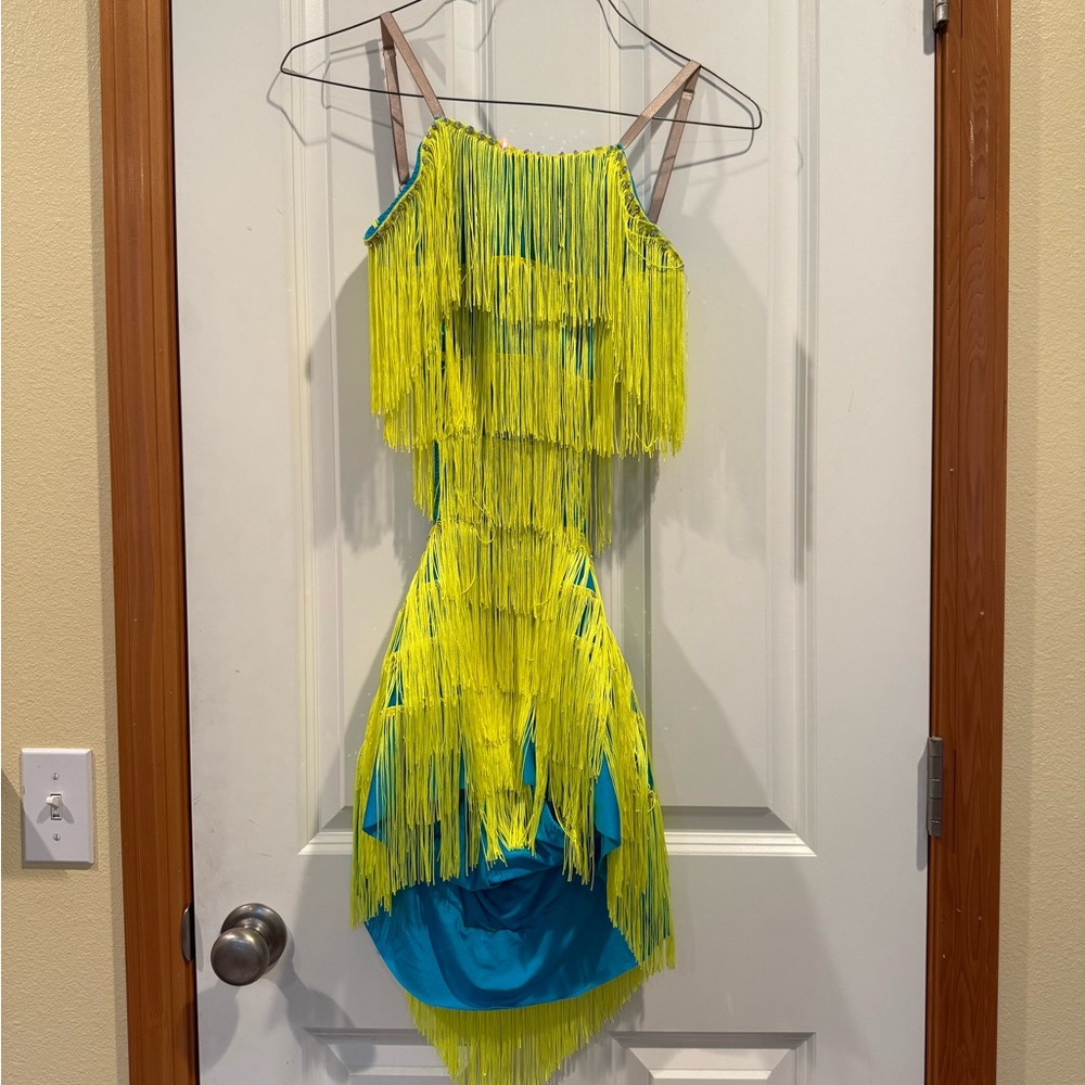Vibrant Fringe Dress in Yellow and Blue